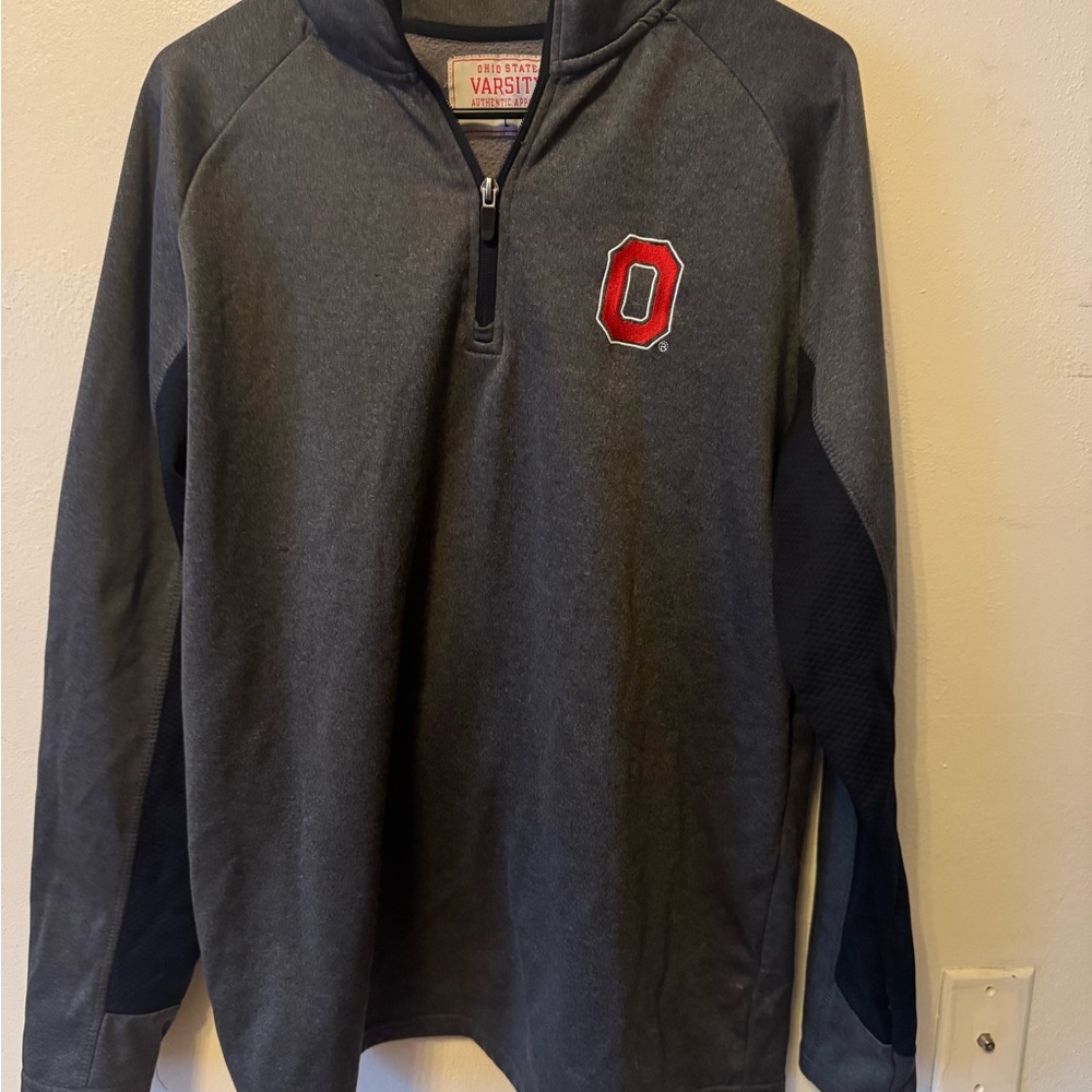 Gray Quarter-Zip Pullover with Red Logo